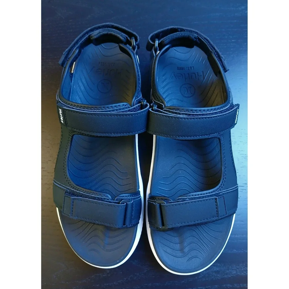 Hurley Oceanside Mens Sport Sandals Black White Strappy Hook and Loop Size 12M